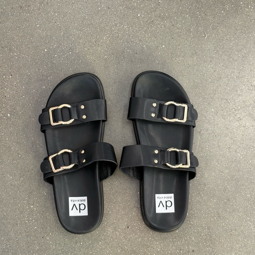 Dolce Vita Black Double Buckle Slippers